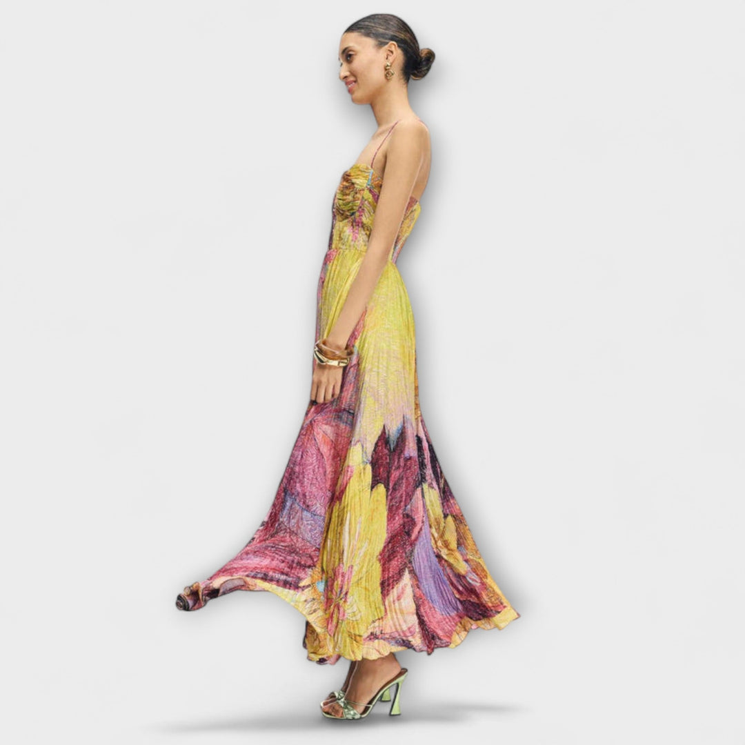 Kiara - Elegant Maxi Dress with Bright Ikat Pattern