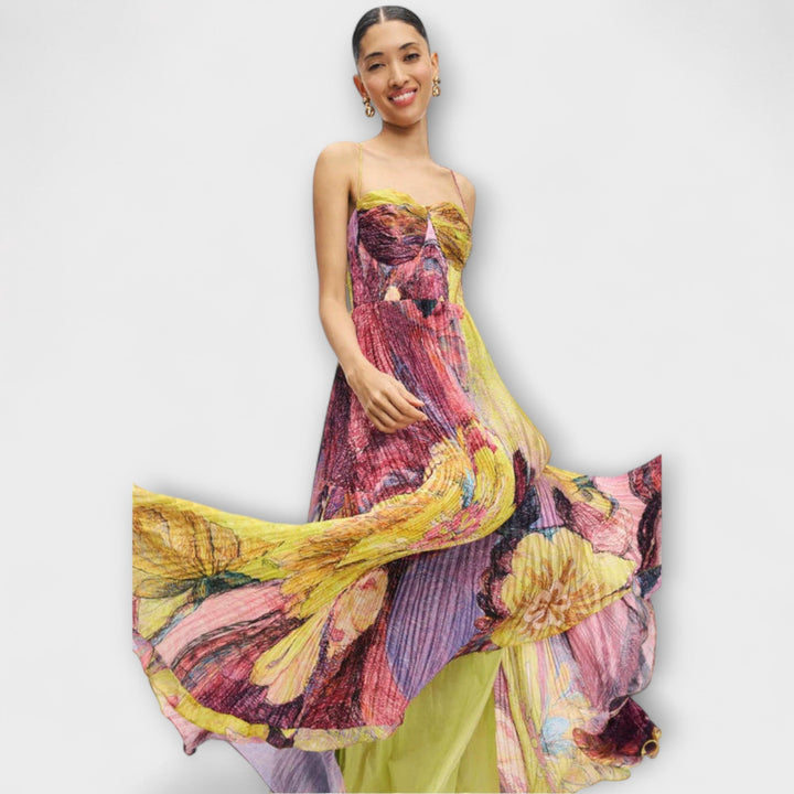 Kiara - Elegant Maxi Dress with Bright Ikat Pattern